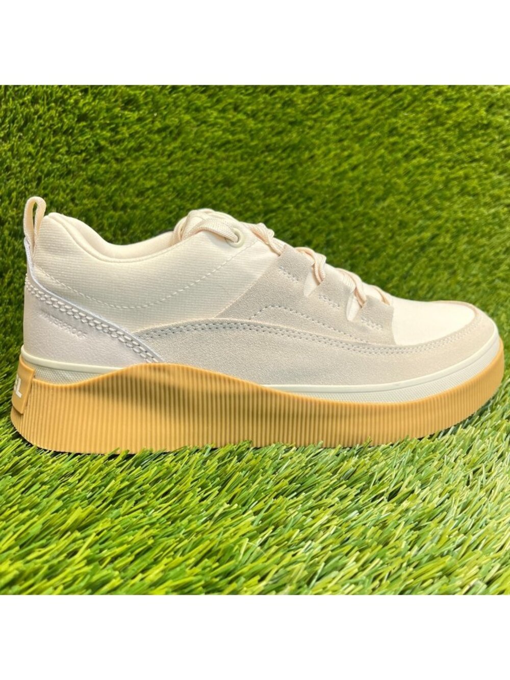 Neutral Cream Platform Lace-Up Sneakers with Gum Sole